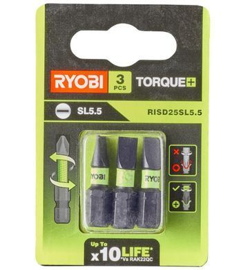 Набор ударных бит 3 ед., 25 мм, SL5.5, Ryobi. RISD25SL5.5 (5132004125)