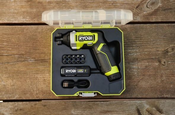 Викрутка акумуляторна USB 4В, 5Нм, батарея 2Ач, 2 насадки, Ryobi. RSD4-120TA2