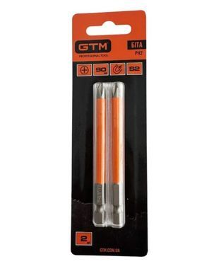 Бита GTM PH2 90 мм 2 шт S2, Phillips, магнитная, хвостовик 1/4"