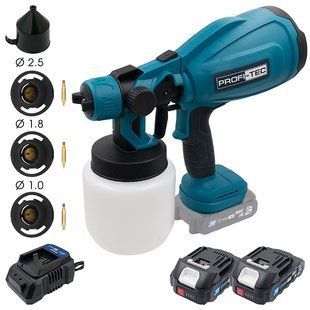 Краскопульт PROFI-TEC PSG80020, 2&times;2.0 А&middot;г, ЗП, коробка, сопла 1.0/1.8/2.5 мм