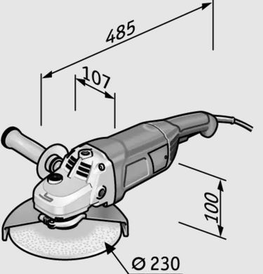 Угловая шлифмашина FLEX 2200 Вт, диск 230 мм, 6500 об/мин, M14