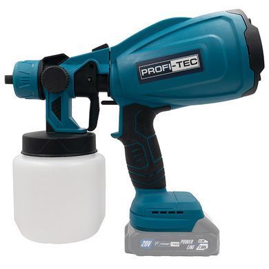 Краскопульт PROFI-TEC PSG80020 2&times;2.0 Ач, ЗУ, коробка, сопла 1.0/1.8/2.5 мм
