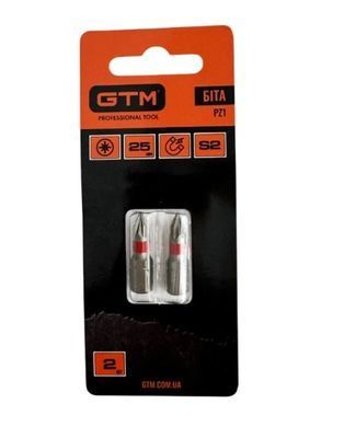 Бита GTM PZ1 25 мм 2 шт S2, Pozidriv, магнитная, хвостовик 1/4"