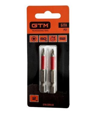 Бита GTM PZ1 50 мм 2 шт S2, Pozidriv, магнитная, хвостовик 1/4"