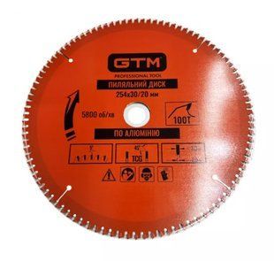 Диск пиляльний GTM 254x30 z=100, по алюмінію