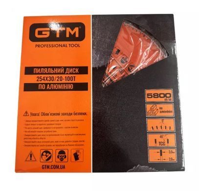 Диск пиляльний GTM 254x30 z=100, по алюмінію