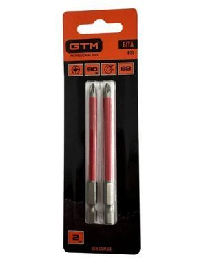 Бита GTM PZ1 90 мм 2 шт S2, Pozidriv, магнитная, хвостовик 1/4"