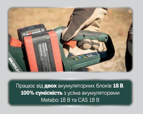 Аккумуляторная цепная пила Metabo MS 36-18 LTX BL 40, 18 В, шина 40 см, 22 м/с