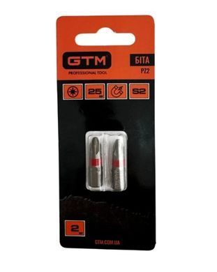Біта GTM PZ2 25 мм 2 шт S2, Pozidriv, магнітна, хвостовик 1/4"