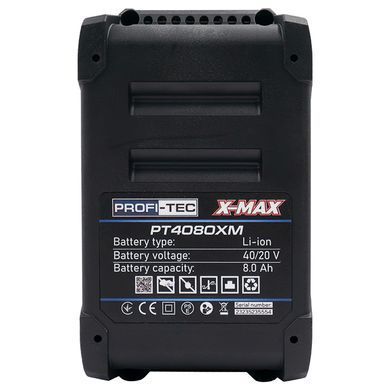 Аккумулятор PROFI-TEC PT4080XM, 40|20 В, 8.0 Ач, для сварочного аппарата PCWM16040, совместим с 20V PowerLine и UltraCore