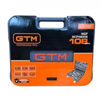 Набор инструментов GTM GTS-108 108 предметов 1/4"-1/2" CrV, трещотки 72T, кейс