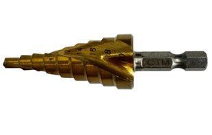 Свердло ступеневе 4,0-20,0 мм, 9 ступенів, шестигранник GTM HSS TiN