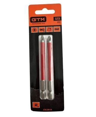 Бита GTM PZ2 90 мм 2 шт S2, Pozidriv, магнитная, хвостовик 1/4"