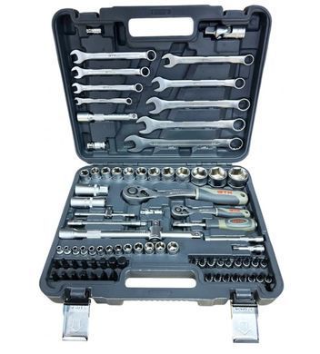 Набір інструментів GTM GTS-082 82 предмети 1/4"-1/2" CrV, тріскачки 72T, ключі 8&ndash;22 мм