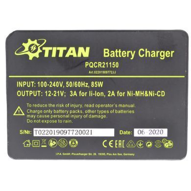 Зарядний пристрій 18В, ONE+, 3А, Ryobi. TITAN PQCR21150