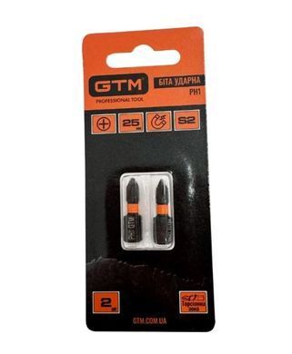 Бита ударная GTM PH1 25 мм 2 шт S2, торсионная, магнитная, хвостовик 1/4"