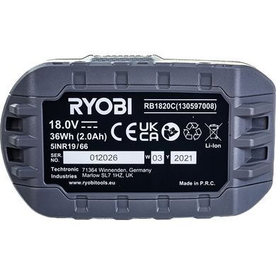 Батарея акумуляторна 18В ONE+, 2,0 Аг., Ryobi. RB1820C (5133005052)
