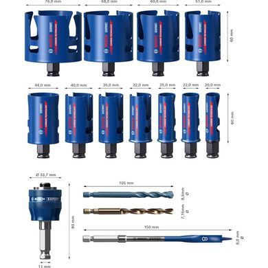 Набор коронок Bosch Expert Construction Material Power Change Plus 20&ndash;76 мм