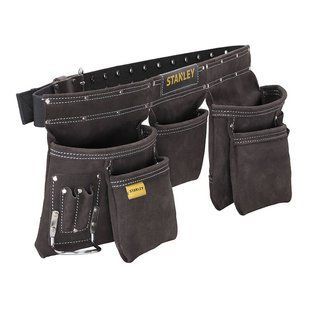 Пояс шкіряний з кишенями для інструменту STANLEY : 4 великі, 6 малих, 2 тримачі молотка і 1- рулетки