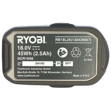 Батарея акумуляторна 18В ONE+, 2,5 Аг., Ryobi. RB1825 (5133002237)