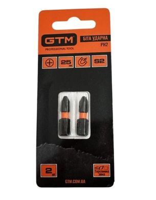 Бита ударная GTM PH2 25 мм 2 шт S2, торсионная, магнитная, хвостовик 1/4"