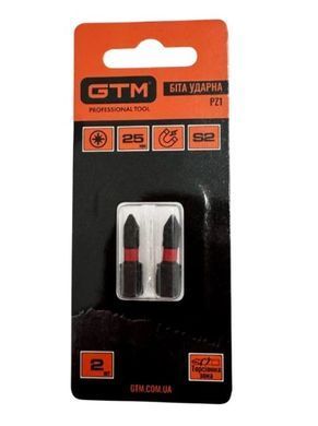 Бита ударная GTM PZ1 25 мм 2 шт S2, торсионная, магнитная, хвостовик 1/4"