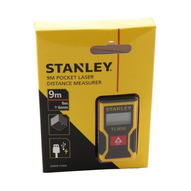 Дальномір лазерний STANLEY TLM30-Black, діапаз. 0,5-9 м, 32х 62х 18 мм, з Lit батар. і USB-кабелем