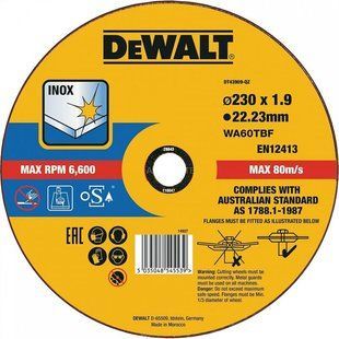 Круг відрізний INOX по металу 230х1.9х22.23 мм DeWALT DT43909