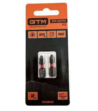 Бита ударная GTM PZ2 25 мм 2 шт S2, торсионная, магнитная, хвостовик 1/4"