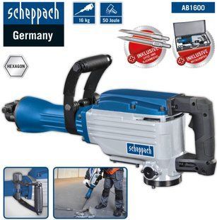Отбойный молоток Scheppach AB1600, 1,6кВт/230В, 50 Дж, кейс, пика и зубило, 16кг