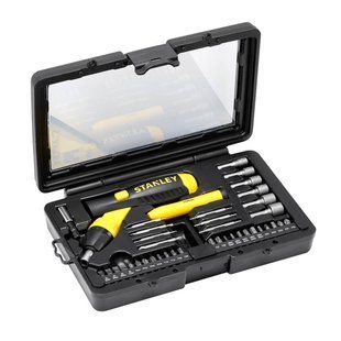 Викрутка реверсивна STANLEY "Pistol Grip Ratchet" : тріщотка, насадки, 38 шт.
