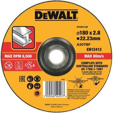 Круг отрезной по металлу 180 х 2.8 х 22.23 мм DeWALT DT43912