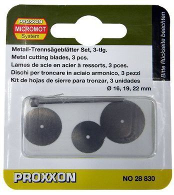 Диски отрезные из пружинной стали &Oslash; 16/19/22 мм, 3 шт., PROXXON (28830)