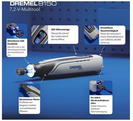 Багатофункціональний акумуляторний інструмент Dremel 8150-20, 7.2 В, 2 Ah