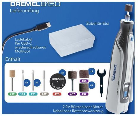 Багатофункціональний акумуляторний інструмент Dremel 8150-20, 7.2 В, 2 Ah