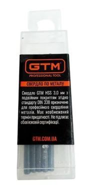 Сверло по металлу, пластику и дереву 3,0 мм GTM HSS-TiN 10 шт