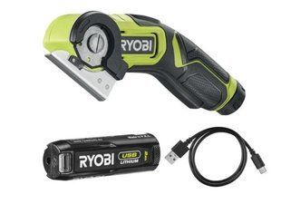 Універсальні акумуляторні ножиці 4В USB, по шкірі та ковроліну, Ryobi. RCT4-120G