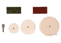 Полірувальний набір VOREL : 3 диски Ø= 50, 75, 100 мм, штифт-тримач Ø= 6 мм, 2 види мастики