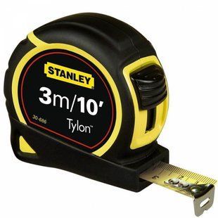 Рулетка STANLEY "Tylon" : 3 м х 12,7 мм (метр/дюйм), ергономічний корпус пластик + еластомер, Tylon покриття