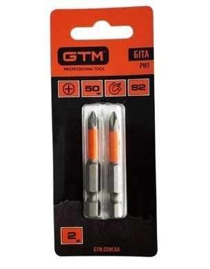 Бита GTM PH1 50 мм 2 шт S2, Phillips, магнитная, хвостовик 1/4"