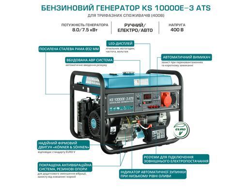 Бензиновый генератор Konner & Sohnen KS 10000E-3 ATS