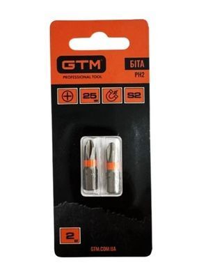 Бита GTM PH2 25 мм 2 шт S2, Phillips, магнитная, хвостовик 1/4"
