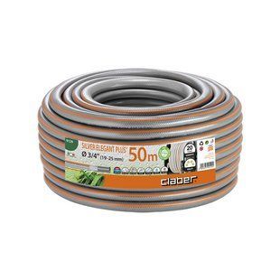 Шланг поливочный Claber 3/4", 50 м, Silver Elegant Plus, серый с оранжевой полосой